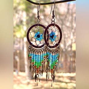 Dream Catcher Earrings Peruvian Handmade Beaded Spirit Design Boho Jewelry